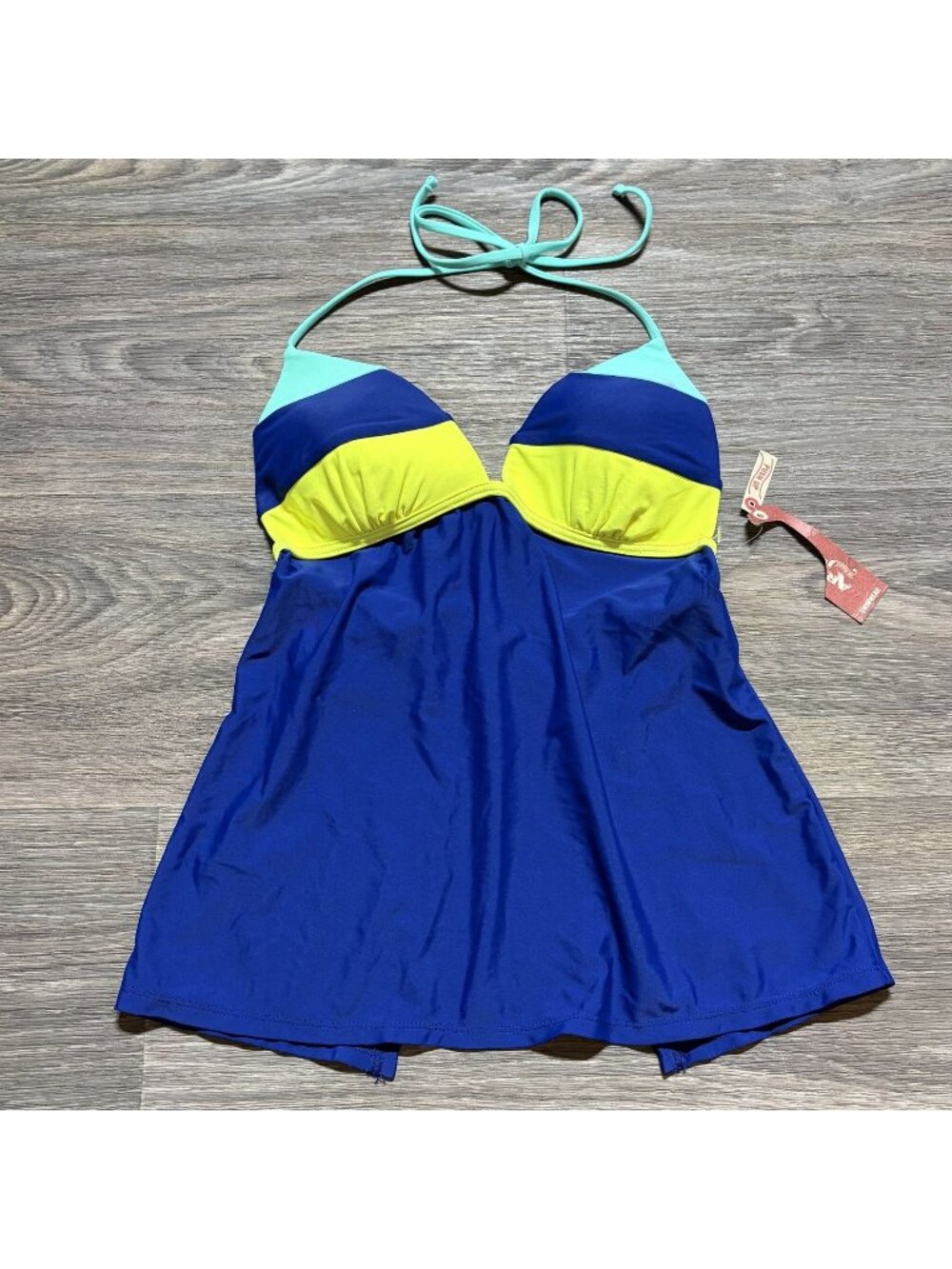 Arizona Jean Co Halter Tankini Top Medium Swimwear Colorblock NWT